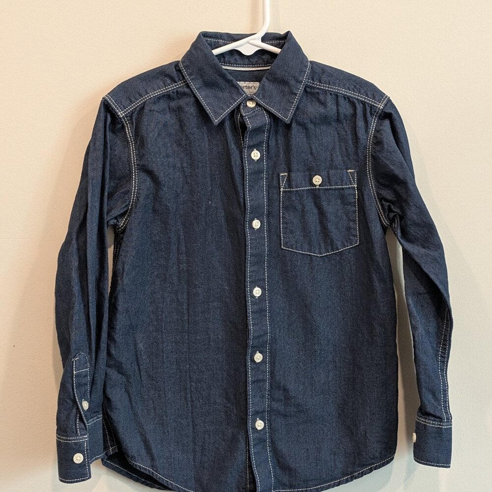 Carter's Dark Wash Denim Button-Down Shirt with Contrast Stitching Size 6